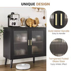 Sideboard Buffet Cabinet, 47.6 Black Buffet Cabinet, Modern Sideboard Kitchen Cabinet with Glass Door and Removable Shelves