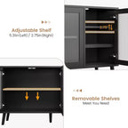 Sideboard Buffet Cabinet, 47.6 Black Buffet Cabinet, Modern Sideboard Kitchen Cabinet with Glass Door and Removable Shelves