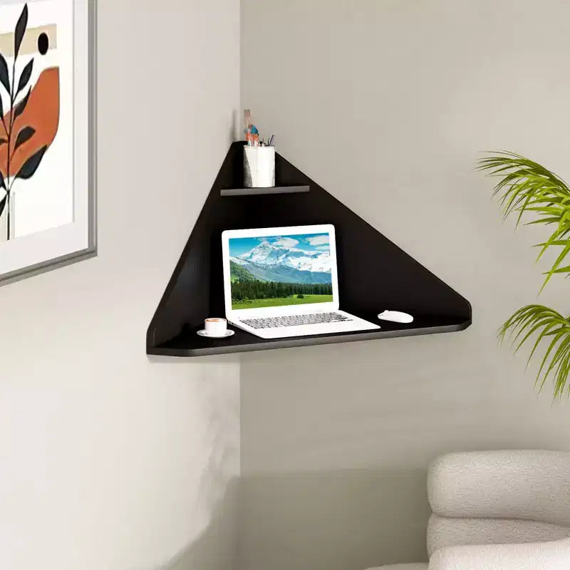 Costway Floating Corner Computer Desk Wall-mounted Study Writing Desk with Storage Shelf White/Black