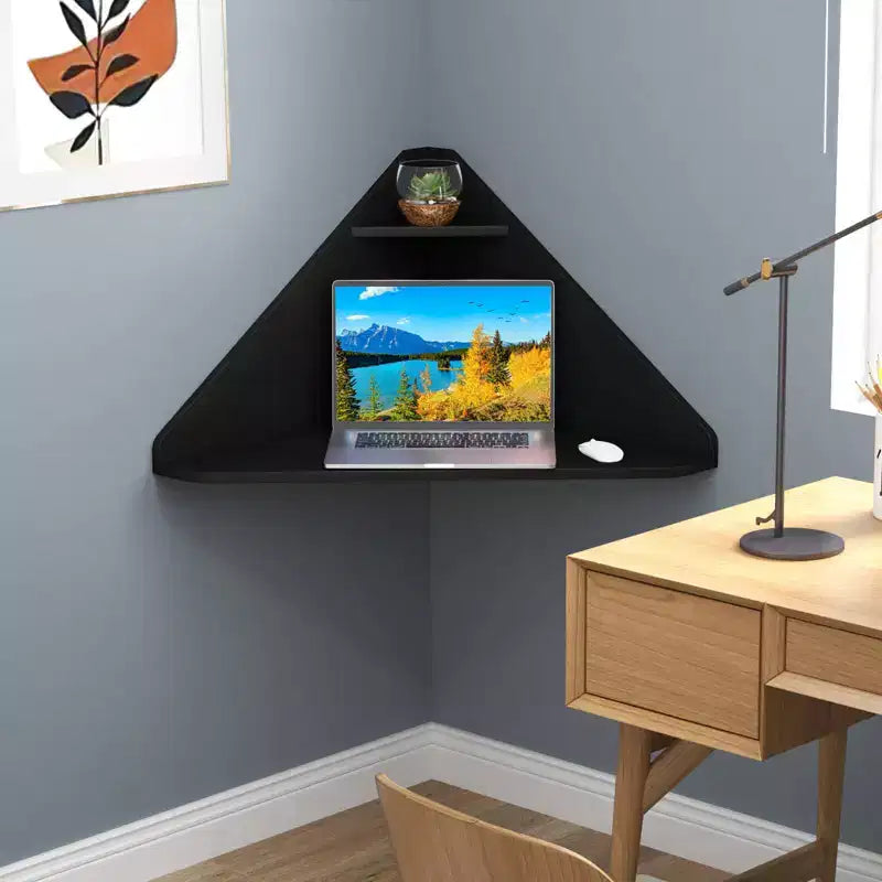 Costway Floating Corner Computer Desk Wall-mounted Study Writing Desk with Storage Shelf White/Black