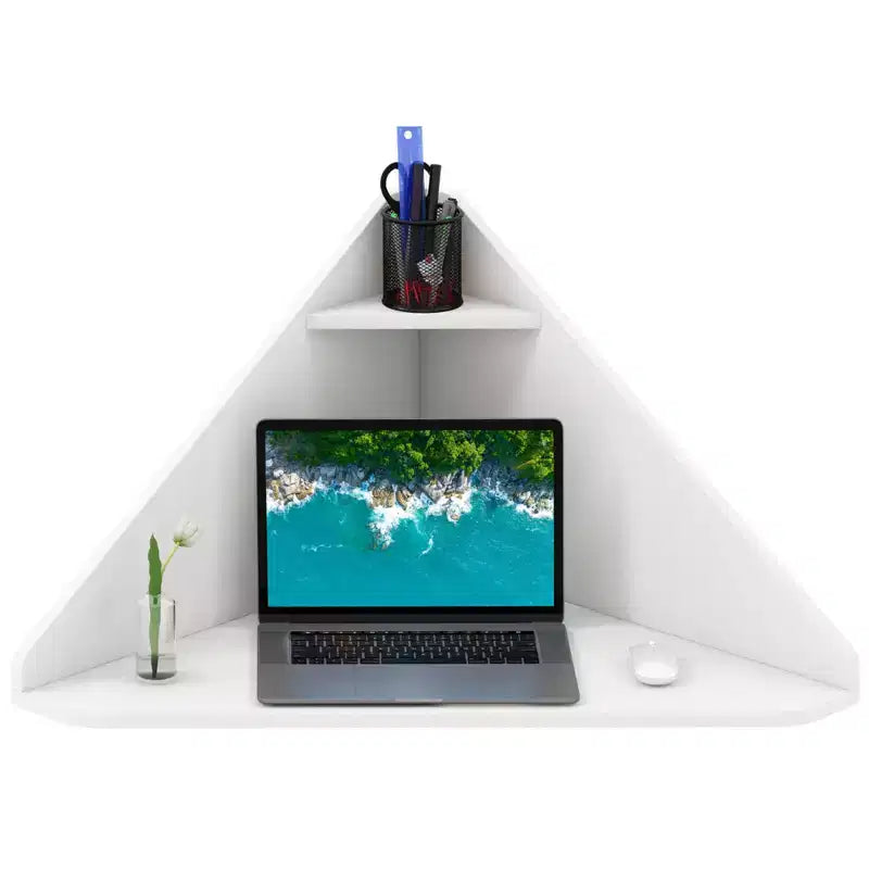 Costway Floating Corner Computer Desk Wall-mounted Study Writing Desk with Storage Shelf White/Black