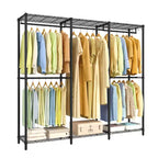Ink Black Heavy - Duty Clothing Rack - Adjustable Storage Shelves, Hanging Rails, Hooks. Freestanding Portable Wardrobe Closet Rack