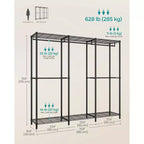 Ink Black Heavy - Duty Clothing Rack - Adjustable Storage Shelves, Hanging Rails, Hooks. Freestanding Portable Wardrobe Closet Rack