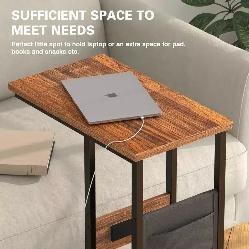 VECELO Nesting Coffee Table Set of 2, Adjustable Tables for Living Room, Nesting Table Set with USB Ports & Wheels, Brown