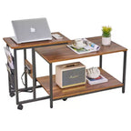 VECELO Nesting Coffee Table Set of 2, Adjustable Tables for Living Room, Nesting Table Set with USB Ports & Wheels, Brown