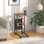 VECELO Nesting Coffee Table Set of 2, Adjustable Tables for Living Room, Nesting Table Set with USB Ports & Wheels, Brown