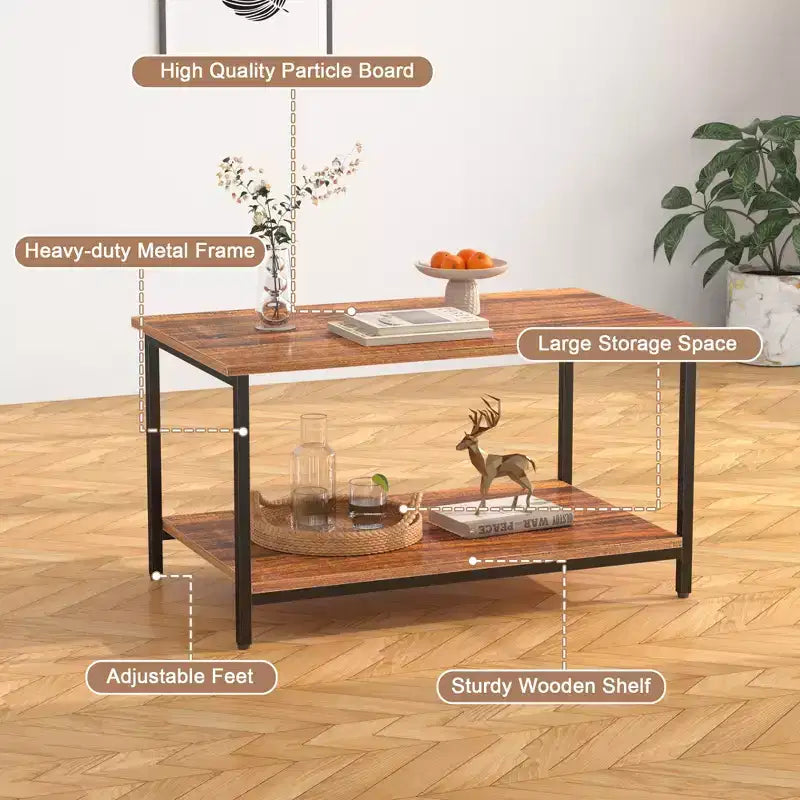 VECELO Nesting Coffee Table Set of 2, Adjustable Tables for Living Room, Nesting Table Set with USB Ports & Wheels, Brown