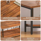 VECELO Nesting Coffee Table Set of 2, Adjustable Tables for Living Room, Nesting Table Set with USB Ports & Wheels, Brown