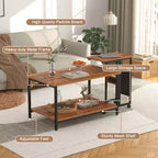 VECELO Nesting Coffee Table Set of 2, Adjustable Tables for Living Room, Nesting Table Set with USB Ports & Wheels, Brown