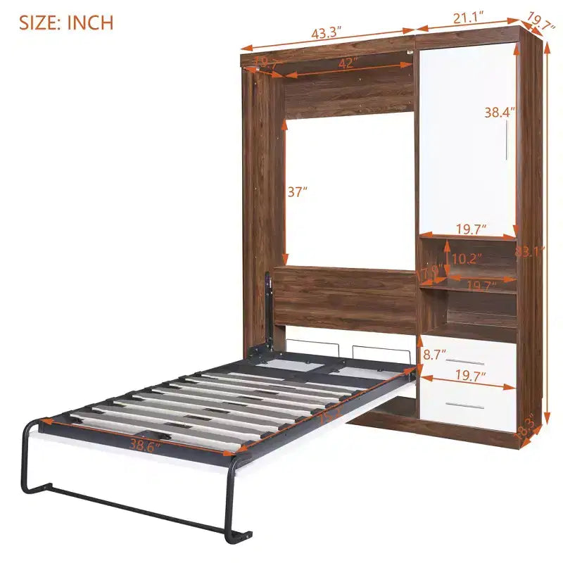 Whisen Full Size Murphy Bed Wall Bed, Folded into a Cabinet with Shelves