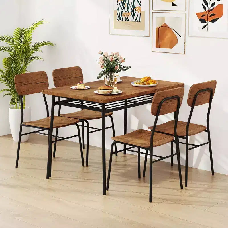 Costway 5 PCS Wood Square Kitchen Table & Chair Set with Metal Frame Storage Rack