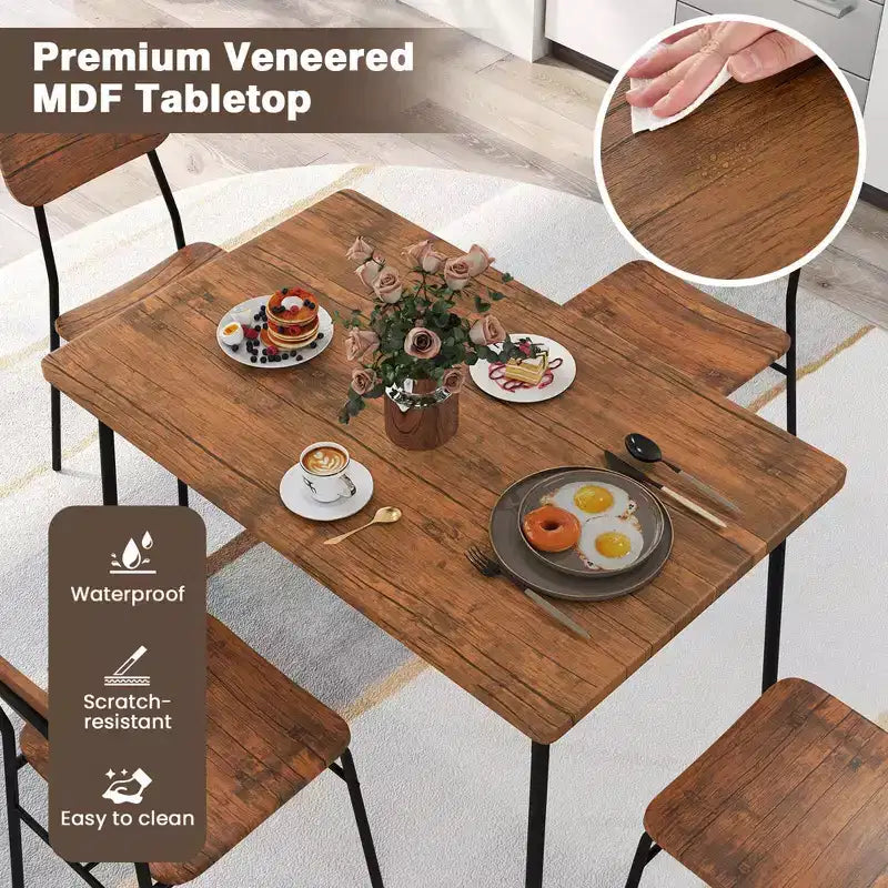 Costway 5 PCS Wood Square Kitchen Table & Chair Set with Metal Frame Storage Rack
