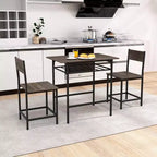 Costway 3-Piece Wood Rectangular Table & Chair Set Dining Table Set with Metal Frame Brown/Gray