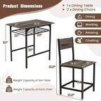 Costway 3-Piece Wood Rectangular Table & Chair Set Dining Table Set with Metal Frame Brown/Gray