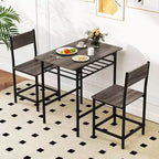 Costway 3-Piece Wood Rectangular Table & Chair Set Dining Table Set with Metal Frame Brown/Gray