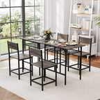 Costway 3-Piece Wood Rectangular Table & Chair Set Dining Table Set with Metal Frame Brown/Gray