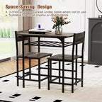 Costway 3-Piece Wood Rectangular Table & Chair Set Dining Table Set with Metal Frame Brown/Gray