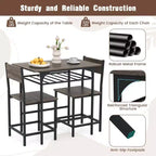 Costway 3-Piece Wood Rectangular Table & Chair Set Dining Table Set with Metal Frame Brown/Gray