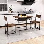 Costway 3-Piece Wood Rectangular Table & Chair Set Dining Table Set with Metal Frame Brown/Gray