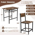 Costway 3-Piece Wood Rectangular Table & Chair Set Dining Table Set with Metal Frame Brown/Gray