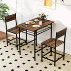 Costway 3-Piece Wood Rectangular Table & Chair Set Dining Table Set with Metal Frame Brown/Gray