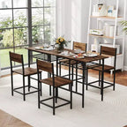 Costway 3-Piece Wood Rectangular Table & Chair Set Dining Table Set with Metal Frame Brown/Gray