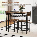 Costway 3-Piece Wood Rectangular Table & Chair Set Dining Table Set with Metal Frame Brown/Gray