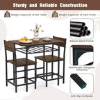 Costway 3-Piece Wood Rectangular Table & Chair Set Dining Table Set with Metal Frame Brown/Gray