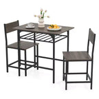 Costway 3-Piece Wood Rectangular Table & Chair Set Dining Table Set with Metal Frame Brown/Gray
