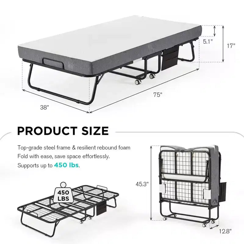 EROMMY Folding Bed, 38''W Folding Bed with Mattress Included, Daybed