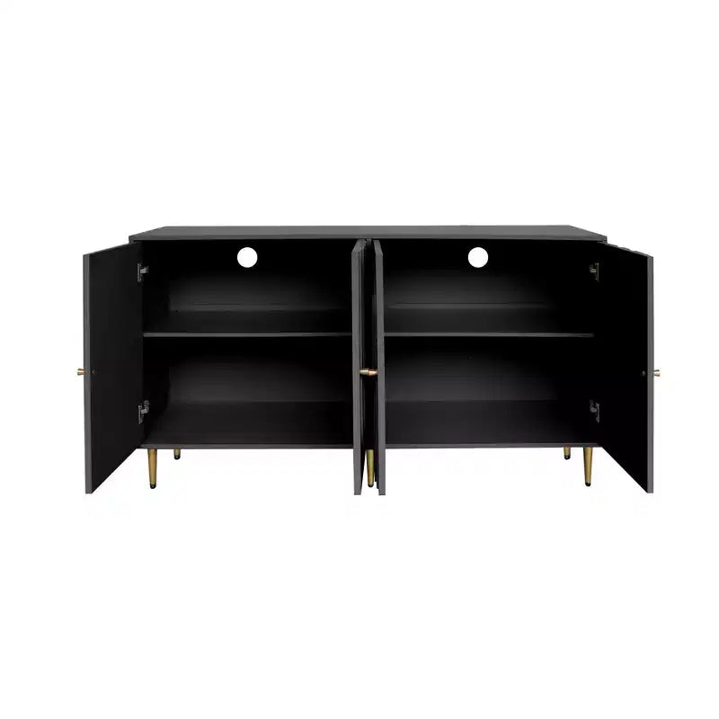 Versatile Black Lacquered 4-Door Wooden Cabinet - Sideboard Buffet Server for Living Room, Entryway, Hallway, Office, Kitchen and Dining Room