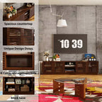 Famapy Rustic Brown Slatted - Door TV Stand Entertainment Center Media Console with Ample Storage