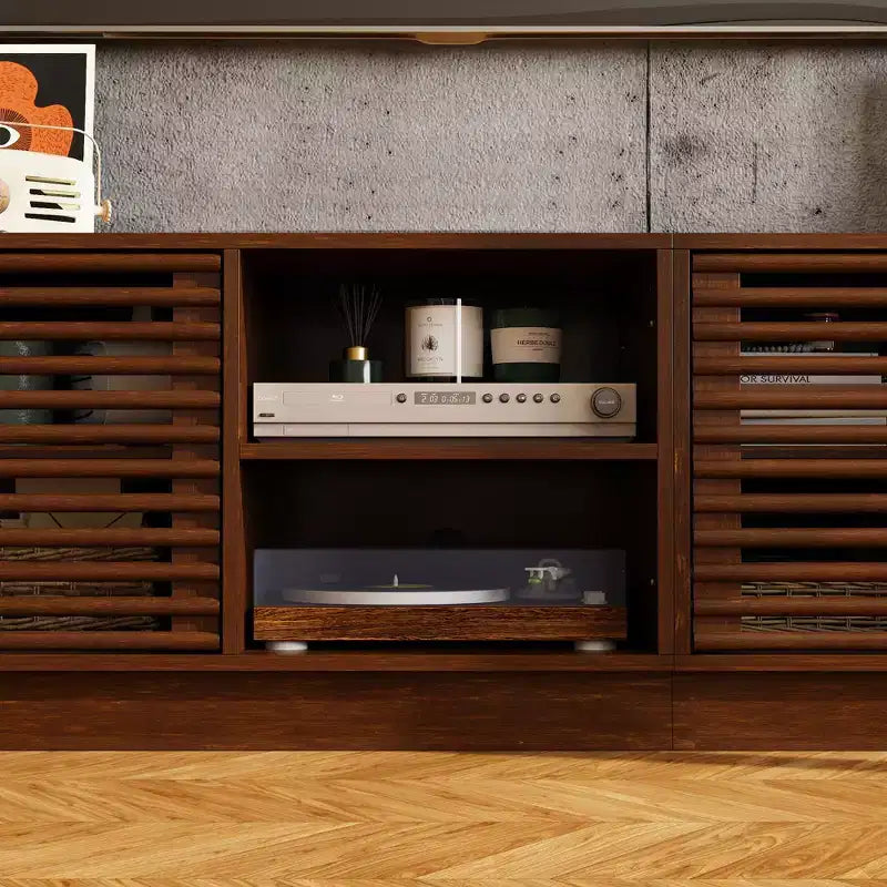 Famapy Rustic Brown Slatted - Door TV Stand Entertainment Center Media Console with Ample Storage