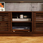 Famapy Rustic Brown Slatted - Door TV Stand Entertainment Center Media Console with Ample Storage