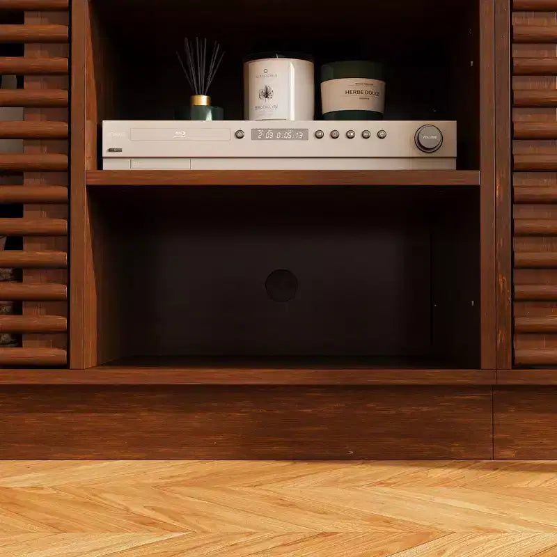 Famapy Rustic Brown Slatted - Door TV Stand Entertainment Center Media Console with Ample Storage