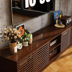 Famapy Rustic Brown Slatted - Door TV Stand Entertainment Center Media Console with Ample Storage