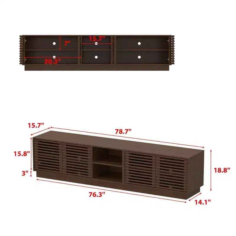 Famapy Rustic Brown Slatted - Door TV Stand Entertainment Center Media Console with Ample Storage