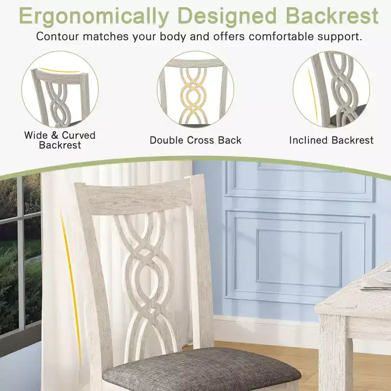 VECELO Rustic Wooden Dining Chairs, Rubber Wood Kitchen Chairs with Padded Seat & Elegant Hollowed Backrest, Gray