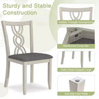VECELO Rustic Wooden Dining Chairs, Rubber Wood Kitchen Chairs with Padded Seat & Elegant Hollowed Backrest, Gray