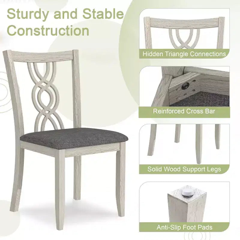 VECELO Rustic Wooden Dining Chairs, Rubber Wood Kitchen Chairs with Padded Seat & Elegant Hollowed Backrest, Gray