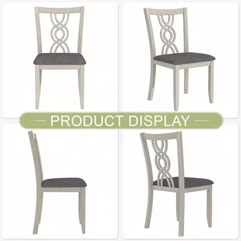 VECELO Rustic Wooden Dining Chairs, Rubber Wood Kitchen Chairs with Padded Seat & Elegant Hollowed Backrest, Gray