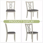 VECELO Rustic Wooden Dining Chairs, Rubber Wood Kitchen Chairs with Padded Seat & Elegant Hollowed Backrest, Gray