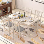 VECELO Rustic Wooden Dining Chairs, Rubber Wood Kitchen Chairs with Padded Seat & Elegant Hollowed Backrest, Gray