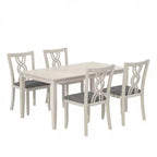 VECELO Rustic Wooden Dining Chairs, Rubber Wood Kitchen Chairs with Padded Seat & Elegant Hollowed Backrest, Gray