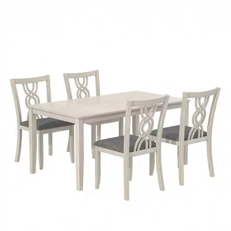 VECELO Rustic Wooden Dining Chairs, Rubber Wood Kitchen Chairs with Padded Seat & Elegant Hollowed Backrest, Gray
