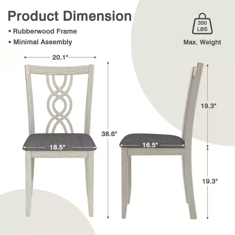 VECELO Rustic Wooden Dining Chairs, Rubber Wood Kitchen Chairs with Padded Seat & Elegant Hollowed Backrest, Gray