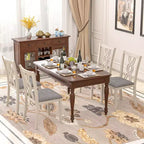 VECELO Rustic Wooden Dining Chairs, Rubber Wood Kitchen Chairs with Padded Seat & Elegant Hollowed Backrest, Gray