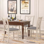 VECELO Rustic Wooden Dining Chairs, Rubber Wood Kitchen Chairs with Padded Seat & Elegant Hollowed Backrest, Gray