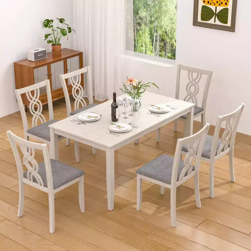 VECELO Rustic Wooden Dining Chairs, Rubber Wood Kitchen Chairs with Padded Seat & Elegant Hollowed Backrest, Gray