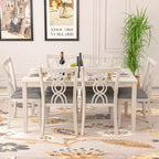 VECELO Rustic Wooden Dining Chairs, Rubber Wood Kitchen Chairs with Padded Seat & Elegant Hollowed Backrest, Gray